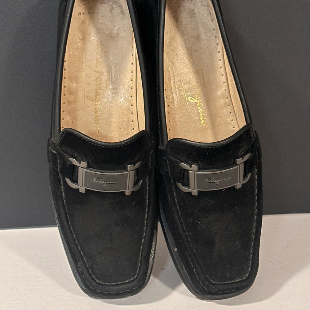Salvatore Ferragamo Loafers Sport Women Black Suede Size 5B Slip On Shoes Flats